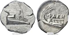 Ancients LYCIA. Phaselis. Ca. 4th century BC. AR stater (24mm, 10.46 gm, 2h). NGC MS 4/5 - 4/5.  Prow of galley right with fighting platform, gunwale decorated with eye / ΦAΣH above galley stern to le
