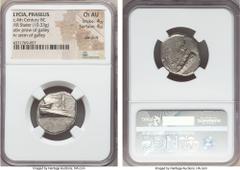 Ancients LYCIA. Phaselis. Ca. 4th century BC. AR stater (10.33 gm). NGC Choice AU 4/5 - 4/5, die shift. Prow of galley right with fighting platform, gunwale decorated with eye / ΦAΣH above galley ster