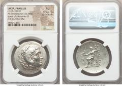 Ancients LYCIA. Phaselis. Ca. 218-185 BC. AR tetradrachm (16.88 gm). NGC  AU 5/5 - 4/5. Name and types of Alexander III the Great of Macedon, dated CY 6 (213/2 BC). Head of Heracles right, wearing lio