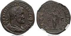 Ancients Maximinus I Thrax (AD 235-238). AE sestertius (21.34 gm). NGC AU 5/5 - 4/5, Fine Style. Rome, late AD 236-237. Laureate, draped, and cuirassed bust of Maximinus right / Victory standing left,