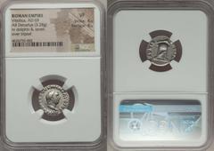 Ancients Roman Imperial Vitellius (AD 69). AR denarius (3.28 gm). NGC VF 4/5 - 4/5. Rome, late April-December AD 69. A VITELLIVS GERM IMP AVG TR P, laureate head of Vitellius right / XV VIR-SACR FAC, 