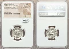 Ancients Roman Imperial Gordian III (AD 238-244). AR denarius (3.02 gm). NGC MS 5/5 - 4/5. Rome, AD 240. IMP GORDIANVS PIVS FEL AVG, laureate, draped and cuirassed bust of Gordian III right, seen from