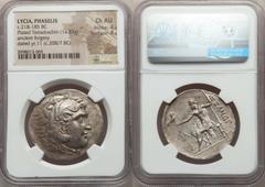 Ancients Greek LYCIA. Phaselis. Ca. 218-185 BC. AR/AE fourrée tetradrachm (14.83 gm). NGC Choice AU 4/5 - 4/5. Ancient forgery, imitating issue in the name and types of Alexander III the Great of Mace