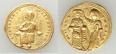 Ancients Byzantine Romanus III Argyrus (1028-1034). AV histamenon nomisma (4.00 gm). XF, clipped.  Constantinople. +I hS XIS RЄX REShANTIhM, Christ enthroned facing holding Gospels / ΘCЄ bOHΘ' RωMAhω,
