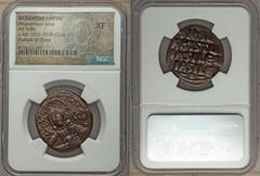 Ancients Byzantine Anonymous. Class A3. Ca. AD 1020-1028. AE follis. NGC XF. Constantinople. +ЄMMA-NOVVHΛ, bust of Christ facing, wearing nimbus cruciger with two pellets in each limb and empty in eac