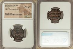 Ancients Byzantine Anonymous. Class A3 (ca. AD 1020-1028). AE follis (23mm, 6h). NGC Choice VF. +EMMA-NOVVHΛ, bust of Christ facing, wearing nimbus cruciger with two pellets in each limb and empty in 