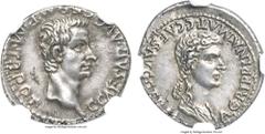 Ancients Ancients Gaius 'Caligula' (AD 37-41), with Agrippina Senior. AR denarius (18mm, 3.83 gm, 11h). NGC AU ★ 4/5 - 5/5. Lugdunum, AD 37-38. C • CAESAR • AVG • GERM • P • M • TR • POT •, bare head 