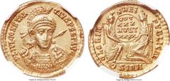 Ancients Ancients Constantius II (AD 337-361). AV solidus (21mm, 4.51 gm, 7h). NGC Choice AU ★ 5/5 - 4/5. Sirmium, AD 351-355. FL IVL CONSTAN-TIVS PERP AVG, pearl-diademed, helmeted, and cuirassed bus