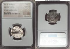 Ancients Greek LYCIA. Phaselis. Ca. 4th century BC. AR stater (23mm, 10.29 gm, 4h). NGC MS 4/5 - 4/5.  Ram prow of war galley right, fighting platform decorated with wreath on foredeck, bunch of grape