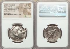 Ancients Greek LYCIA. Phaselis. Ca. 218-185 BC. AR tetradrachm (30mm, 16.85 gm, 1h). NGC Choice XF 4/5 - 4/5. Late posthumous issue in the name and types of Alexander III the Great of Macedon, dated C
