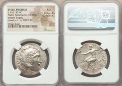 Ancients Greek LYCIA. Phaselis. Ca. 218-185 BC. AR/AE fourrée tetradrachm (32mm, 14.49 gm, 11h). NGC AU 4/5 - 4/5. Ancient forgery, imitating issue in the name and types of Alexander III the Great of 