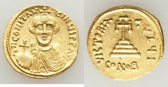 Ancients Byzantine Constans II Pogonatus (AD 641-668). AV solidus (19mm, 4.40 gm, 6h). AU, brushed. Constantinople, 10th officina, ca. AD 641-647. d N CONStAN-tINЧS P P AV•, bust of Constans II facing