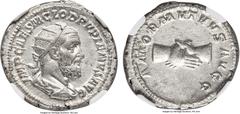 Ancients Pupienus (April-June AD 238). AR antoninianus (23mm, 4.63 gm, 12h). NGC Choice AU★ 5/5 - 5/5, Fine Style. Rome. IMP CAES M CLOD PVPIENVS AVG, radiate, draped and cuirassed bust of Pupienus ri