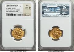 Ancients PONTIC KINGDOM. Time of Mithradates VI (120-63 BC). AV stater (21mm, 8.25 gm, 1h). NGC AU 4/5 - 5/5.  In name and types of Lysimachus of Thrace, Tomis, 88-86 BC. Diademed head of deified Alex
