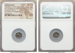 Ancients OSTROGOTHS. Theoderic (AD 493-518) in the name of Anastasius I. AR quarter siliqua (11mm, 0.76 gm, 7h). NGC XF 4/5 - 3/5. Ravenna. D N ANASTASIVS AVG (read from outside at lower right), pearl
