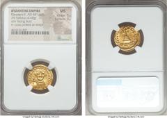 Ancients Constans II Pogonatus (AD 641-668). AV solidus (19mm, 4.49 gm, 6h). NGC MS 5/5 - 3/5. Constantinople, 8th officina, AD 641-647. d N CONStAN-tINЧS P P AV, Young bust of Constans II facing, bea