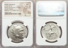 Ancients Greek LYCIA. Phaselis. Ca. 218-185 BC. AR/AE fourrée tetradrachm (34mm, 16.85 gm, 11h). NGC AU 4/5 - 4/5. Ancient forgery, imitating issue in the name and types of Alexander III the Great of 