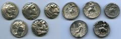 Ancients Ancient Lots ANCIENT LOTS. Greek. Macedonian and Seleucid Kingdoms. Ca. 336-187 BC. Lot of five (5) AR tetradrachms. Fine, test cuts, bankers punches. ANCIENT LOTS. Greek. Macedonian and Sele