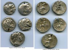 Ancients Ancient Lots ANCIENT LOTS. Greek. Macedonian and Seleucid Kingdoms. Ca. 336-187 BC. Lot of five (5) AR tetradrachms. Good-Fine, test cuts, bankers punches. Includes: (4) Macedonian Kingdom, A