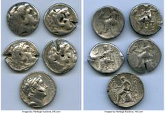 Ancients Ancient Lots ANCIENT LOTS. Greek. Macedonian and Seleucid Kingdoms. Ca. 336-187 BC. Lot of five (5) AR tetradrachms. VG-Fine, test cuts, bankers punches. Includes: (3) Macedonian Kingdom, Ale