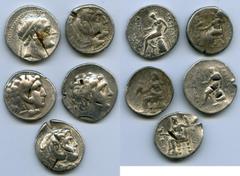Ancients Ancient Lots ANCIENT LOTS. Greek. Macedonian and Seleucid Kingdoms. Ca. 336-187 BC. Lot of five (5) AR tetradrachms. VG-Fine, test cuts, bankers punches. Includes: (3) Macedonian Kingdom, Ale