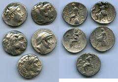 Ancients Ancient Lots ANCIENT LOTS. Greek. Macedonian and Seleucid Kingdoms. Ca. 336-187 BC. Lot of five (5) AR tetradrachms. VG-Fine, test cuts, bankers punches. Includes: (3) Macedonian Kingdom, Ale