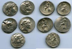 Ancients Ancient Lots ANCIENT LOTS. Greek. Macedonian and Seleucid Kingdoms. Ca. 336-187 BC. Lot of five (5) AR tetradrachms. Good-Fine, test cuts, bankers punches. Includes: (2) Macedonian Kingdom, A
