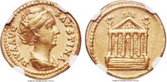 Ancients Diva Faustina Senior (died 140/1 AD). AV aureus (20mm, 7.12 gm, 7h). NGC Choice VF 5/5 - 3/5, brushed. Rome. DIVA AVG-FAVSTINA, draped bust of Diva Faustina Senior right, hair elaborately wav