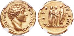 Ancients Marcus Aurelius, as Caesar (AD 161-180). AV aureus (19mm, 7.09 gm, 6h). NGC Choice VF 5/5 - 3/5, Fine Style, scratches. Rome, AD 145-146. AVRELIVS CAES-AR AVG PII F COS II, bare head of Marcu