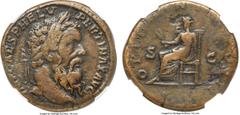 Ancients Pertinax (AD 193). AE sestertius (31mm, 24.79 gm, 6h). NGC VF 4/5 - 4/5, Fine Style. Rome. IMP CAES P HELV-PERTINAX AVG, laureate head of Pertinax right / OPI•DIVIN•TR P COS•II, Ops enthroned