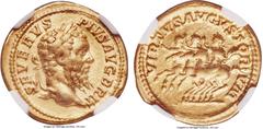 Ancients Septimius Severus (AD 193-211). AV aureus (21mm, 7.37 gm, 1h). NGC VF 5/5 - 3/5. Rome, ca. AD 210-211. SEVERVS-PIVS AVG BRIT, laurate head of Septimius Severus right / VIRTVS AVGVSTOR-VM, Sep