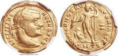 Ancients Licinius I (AD 308-324). AV aureus (21mm, 4.93 gm, 5h). NGC Fine 5/5 - 1/5, ex-mount. Thessalonica, ca. May AD 311-May AD 313. LICINIVS-AVGVSTVS, laureate head of Licinius I right / IOVI CONS