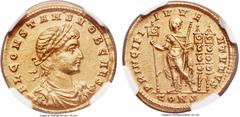 Ancients Constans, as Caesar (AD 337-350). AV solidus (21mm, 4.53 gm, 5h). NGC AU 4/5 - 4/5. Constantinople, AD 336-337. FL CONSTANS NOB CAES, laureate, draped and cuirassed bust of Constans right, se