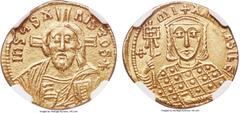 Ancients Michael III 'the Drunkard' (AD 842-867). AV solidus (21mm, 4.38 gm, 6h). NGC AU 4/5 - 3/5, scuffs. Constantinople, AD 856-866. IhSႷS X-RIStOS*, facing bust of Christ Pantocrator, cross behind