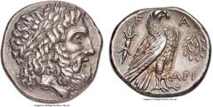 Ancients ELIS. Olympia. Ca. 320-252 BC. AR stater or didrachm (25mm, 12.11 gm, 9h). NGC Choice XF★ 5/5 - 4/5, Fine Style. Ca. 270s-260s BC. Laureate head of Zeus right / F-Α / ΑΡΙ, eagle standing righ