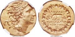 Ancients PONTIC KINGDOM. Mithradates VI Eupator, the Great (120-63 BC). AV stater (20mm, 8.39 gm, 12h). NGC Choice AU 5/5 - 4/5, Fine Style. Pergamon, dated Pergamene Year 3 (86 BC). Diademed head of 