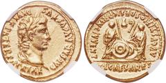Ancients Augustus (27 BC-AD 14). AV aureus (21mm, 7.83 gm, 12h). NGC AU 5/5 - 2/5, edge marks. Lugdunum, 2 BC-AD 4. CΛESΛR ΛVGVSTVS-DIVI F PΛTER PΛTRIΛE, laureate head of Augustus right / ΛVGVSTI F • 