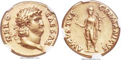 Ancients Nero (AD 54-68). AV aureus (18mm, 7.31 gm, 5h). NGC Choice XF 5/5 - 5/5. Rome, ca. AD 64-65. NERO-CAESAR, laureate, bearded head of Nero right / AVGVSTVS-GERMANICVS, Colossus of Nero as Sol, 