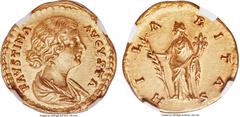 Ancients Faustina Junior (AD 147-175/6). AV aureus (20mm, 7.27 gm, 1h). NGC Choice AU★ 5/5 - 4/5. Rome, AD 161-176. FAVSTINA-AVGVSTA, draped bust of Faustina Junior right, seen from front, hair styled