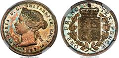 Great Britain Victoria silver Proof Pattern 10 Pence (Franc) 1867 PR66 Cameo NGC, ESC-3167 (R3). By L. C. Wyon. A marvelous early pattern, representing the dual initiatives which reared their heads in
