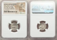 Ancients Roman Republic Marc Antony, as Triumvir and Imperator (43-31 BC). AR denarius (17mm, 3.52 gm, 1h). NGC MS 3/5 - 3/5, punch mark. Legionary issue, mint moving with Antony in Greece (Aegae or P