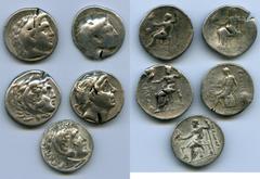 Ancients ANCIENT LOTS. Greek. Macedonian and Seleucid Kingdoms. Ca. 336-187 BC. Lot of five (5) AR tetradrachms. VG-Fine, test cuts, bankers punches. Includes: (4) Macedonian Kingdom, Alexander III th