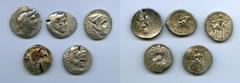 Ancients ANCIENT LOTS. Greek. Macedonian and Seleucid Kingdoms. Ca. 336-187 BC. Lot of five (5) AR tetradrachms. VG-Fine, test cuts, bankers punches. Includes: (3) Macedonian Kingdom, Alexander III th