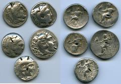 Ancients Ancient Lots ANCIENT LOTS. Greek. Macedonian and Seleucid Kingdoms. Ca. 336-281 BC. Lot of five (5) AR tetradrachms. VG-Fine, test cuts, bankers punches. Includes: (4) Macedonian Kingdom, Ale