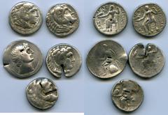 Ancients Ancient Lots ANCIENT LOTS. Greek. Macedonian and Seleucid Kingdoms. Ca. 336-187 BC. Lot of five (5) AR tetradrachms. VG-Fine, test cuts, bankers punches. Includes: (4) Macedonian Kingdom, Ale