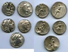 Ancients Ancient Lots ANCIENT LOTS. Greek. Macedonian and Seleucid Kingdoms. Ca. 336-187 BC. Lot of five (5) AR tetradrachms. VG-Fine, test cuts, bankers punches. Includes: (3) Macedonian Kingdom, Ale