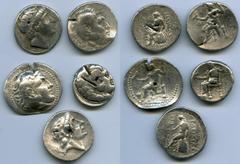 Ancients Ancient Lots ANCIENT LOTS. Greek. Macedonian and Seleucid Kingdoms. Ca. 336-261 BC. Lot of five (5) AR tetradrachms. VG-Fine, test cuts, bankers punches. Includes: (3) Macedonian Kingdom, Ale