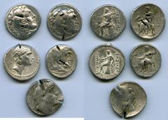 Ancients Ancient Lots ANCIENT LOTS. Greek. Macedonian and Seleucid Kingdoms. Ca. 336-187 BC. Lot of five (5) AR tetradrachms. VG-Fine, test cuts, bankers punches. Includes: (3) Macedonian Kingdom, Ale