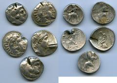 Ancients Ancient Lots ANCIENT LOTS. Greek. Macedonian and Seleucid Kingdoms. Ca. 336-187 BC. Lot of five (5) AR tetradrachms. VG-Fine, test cuts, bankers punches. Includes: (4) Macedonian Kingdom, Ale