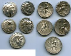 Ancients Ancient Lots ANCIENT LOTS. Greek. Macedonian and Seleucid Kingdoms. Ca. 336-223 BC. Lot of five (5) AR tetradrachms. VG-Fine, test cuts, bankers punches. Includes: (4) Macedonian Kingdom, Ale